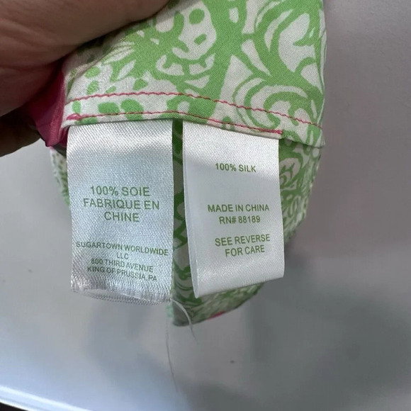 Lilly Pulitzer Blouse Pink Green Riviera Silk Chain Halter Neck Tank Top Size XS - Picture 5 of 11